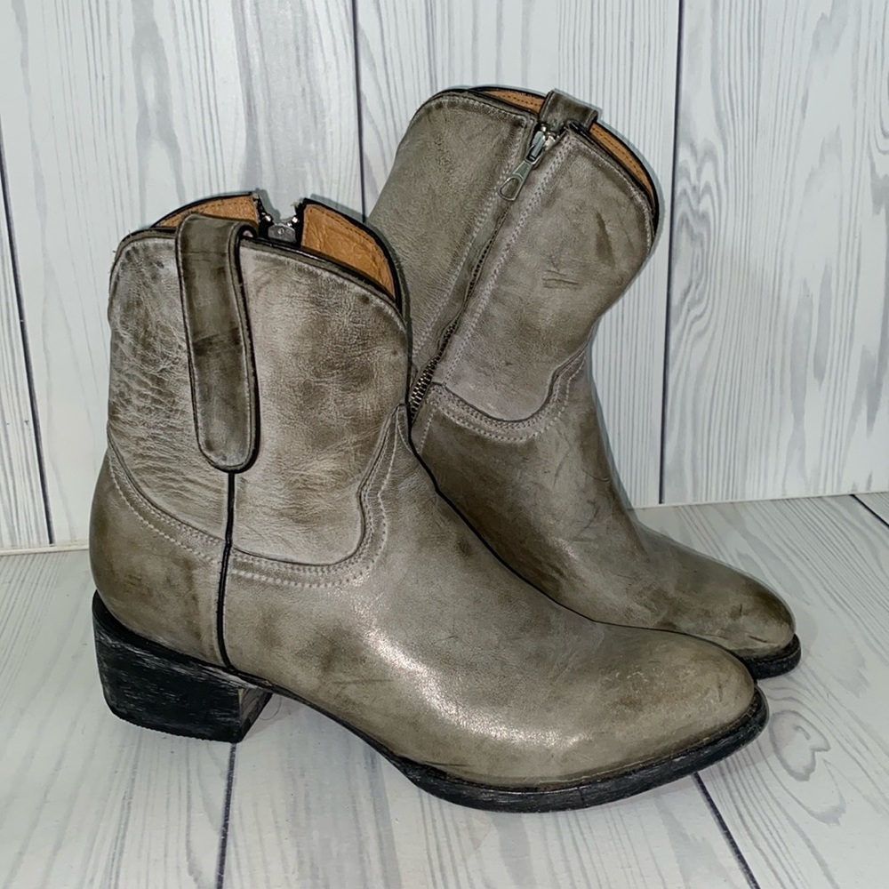 YIPPEE KIKAY Old Gringo Distressed Gray Leather Low Western Cowboy Boots